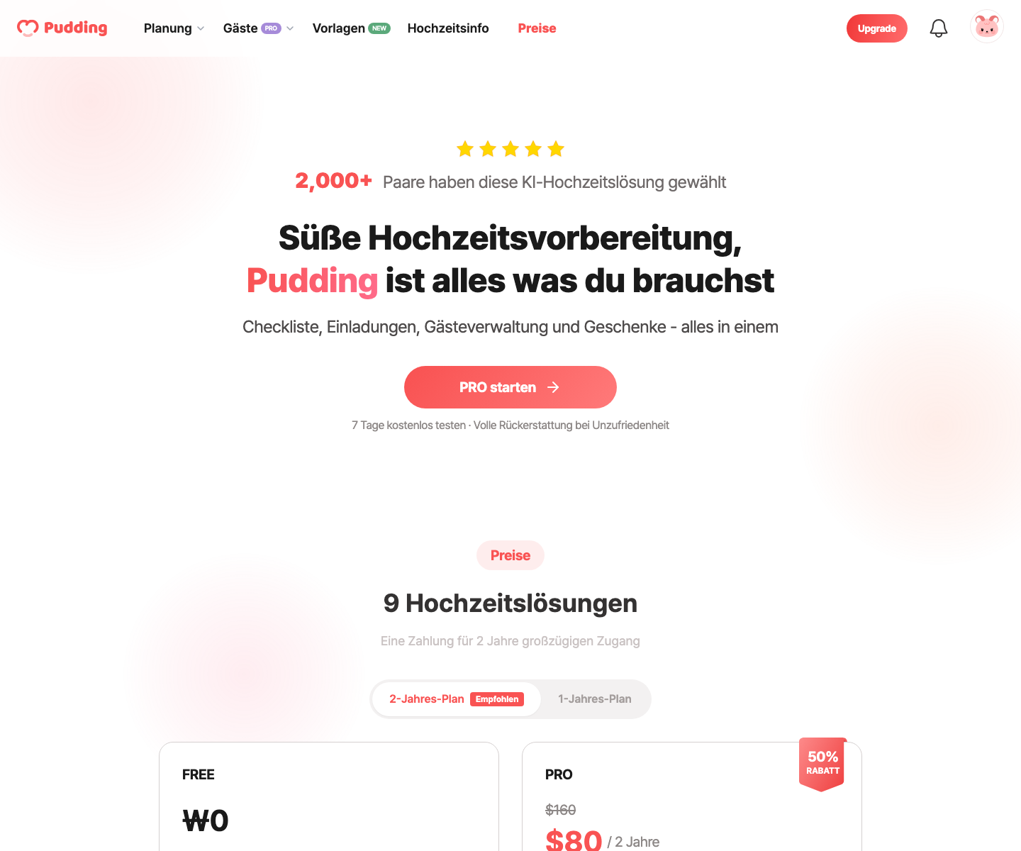 Bildschirm der kostenlosen Funktionen