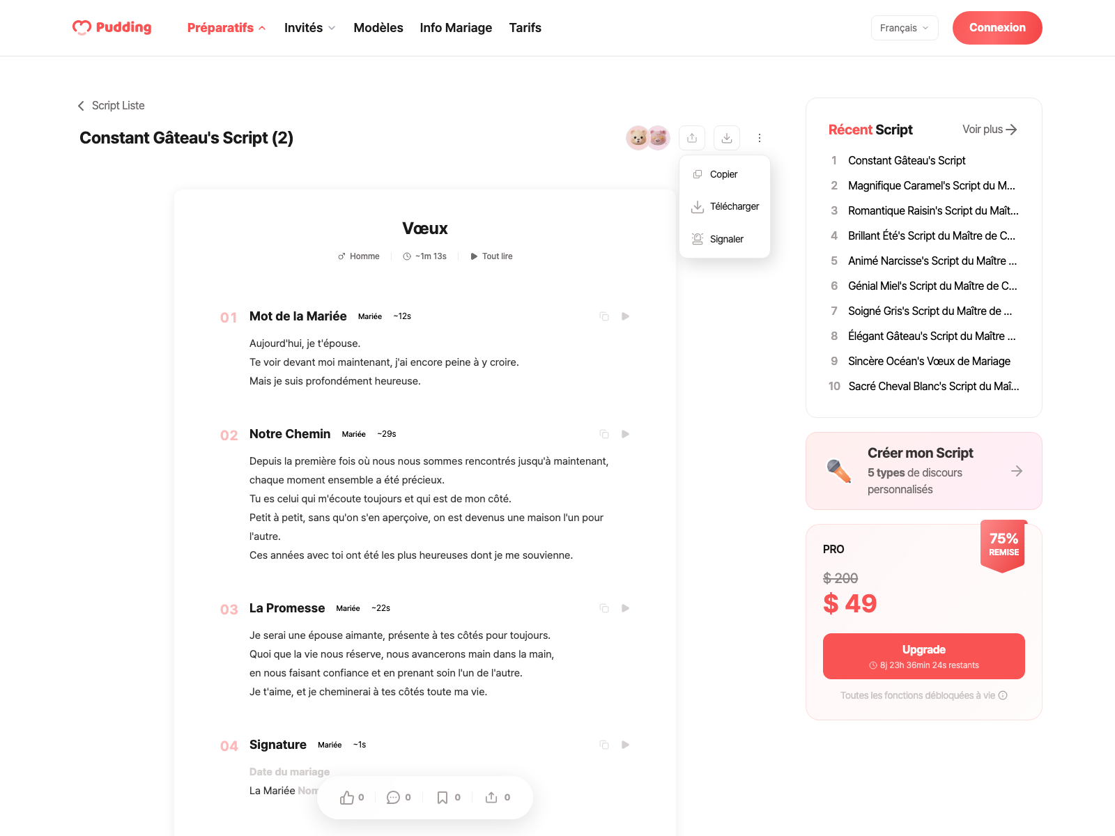 Script download modal