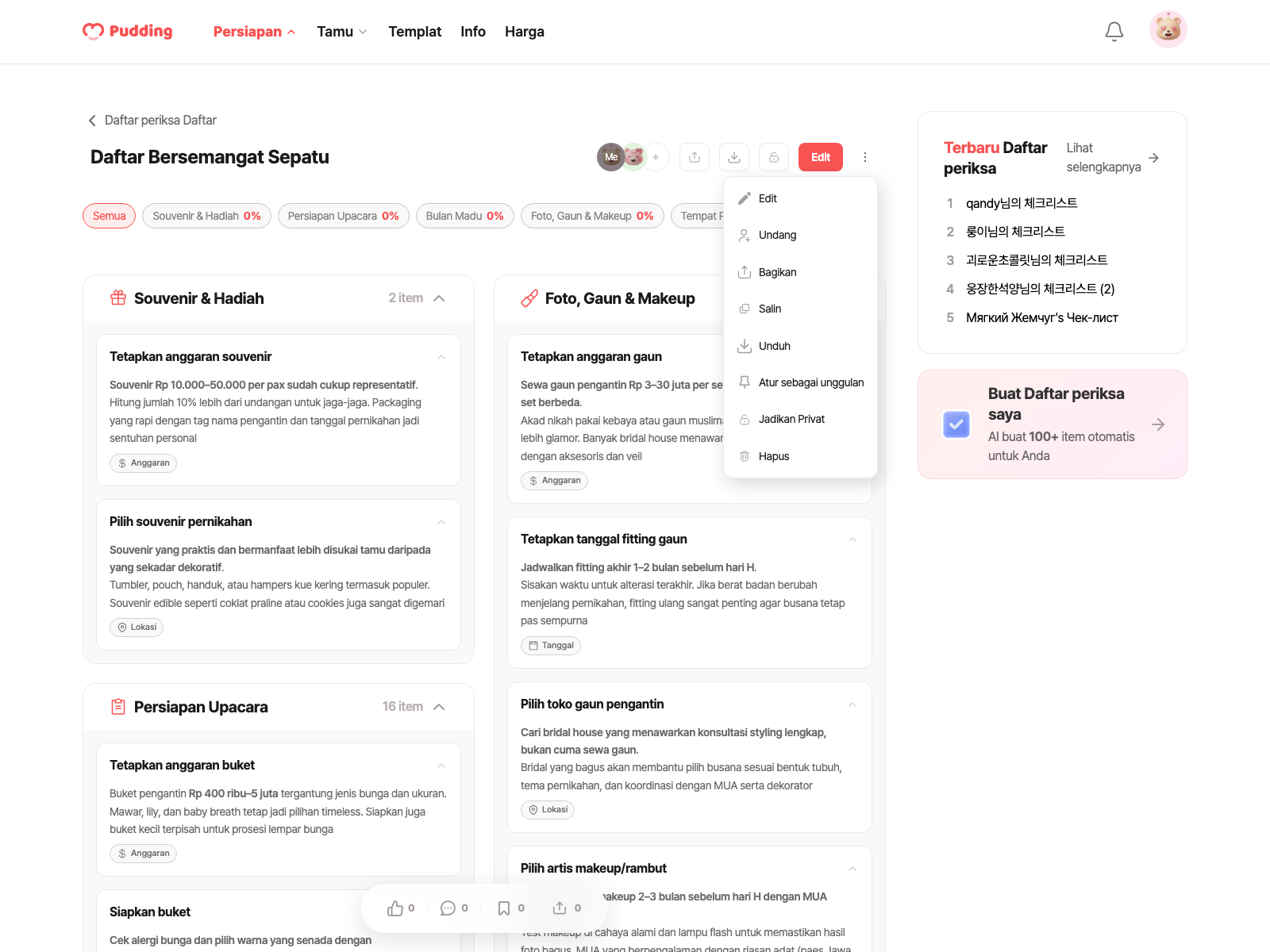 Checklist download modal