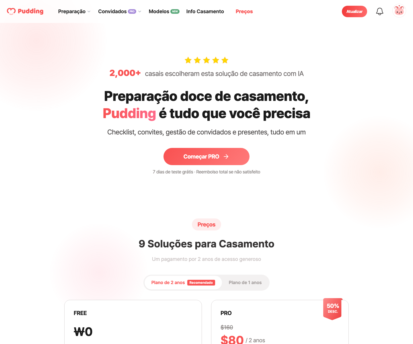 Tela de recursos gratuitos
