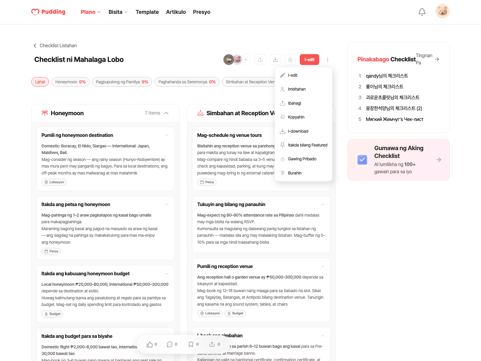 Checklist download modal